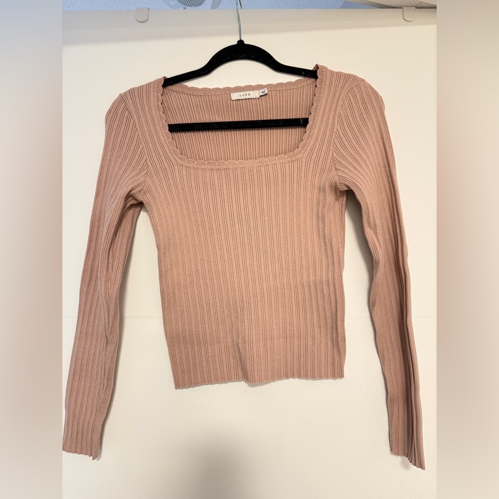 Lush - Rosecloud Ribbed Square Neck Long Sleeve Top Size S